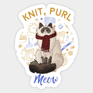 Knit, purl, Meow - Ragdoll with Scarf Sticker